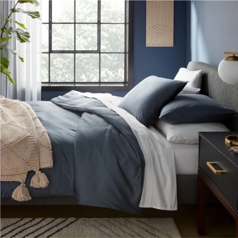 THRESHOLD NWT 3pc luxe tencel lycocell duvet cover & sham set -slate blue -king